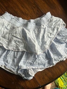 American Eagle Outfitters Light Blue Striped Smocked Shorts